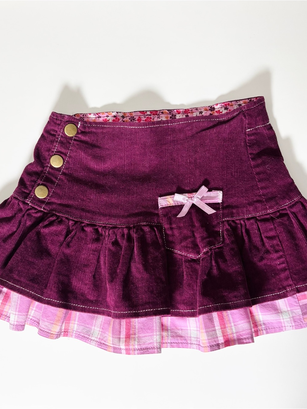 Vintage Plaid Layered Y2K Caprice de Star Corduroy Ruffle Skirt Girls Size 4T